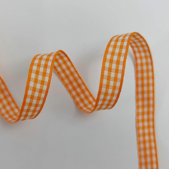 Orange Gingham Plaid Checked Ribbon 25 Yard Each Roll 100% Polyester - Image 7