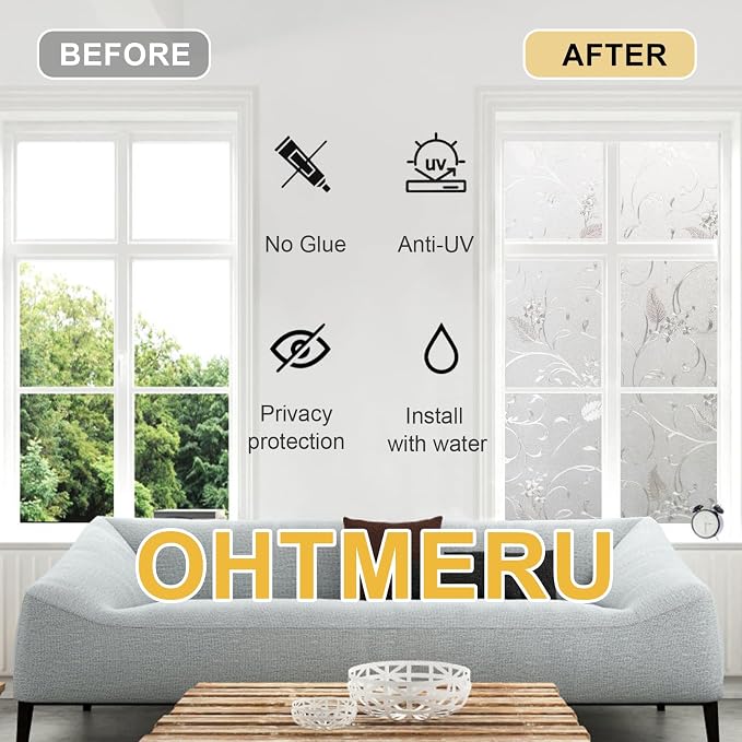 Window Privacy Film Decorative for Front Door, Bathroom Static Cling Stained - Image 3