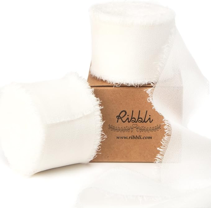 Ribbli White Chiffon Ribbon 1-1/2 inch x 20 Yard Handmade Fringe Chiffon Silk by Ribbli