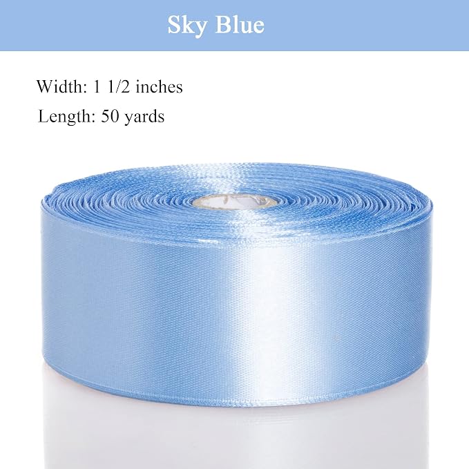 1 1/2 Inch Sky Blue Solid Satin Ribbon, 50 Yards Craft Fabric Ribbon - Image 2