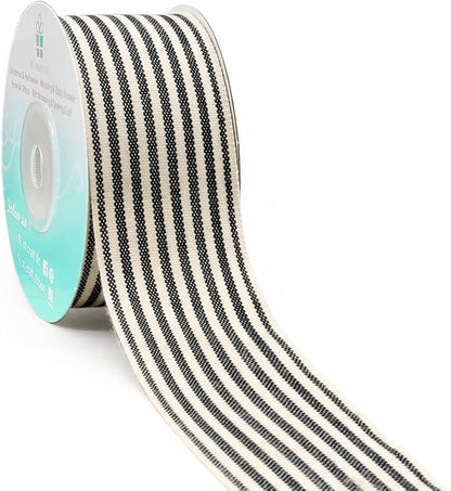 CT CRAFT LLC Ivory Cotton Black Stripes Ribbon 1.5" x 10 Yards by CTCRAFTLLC