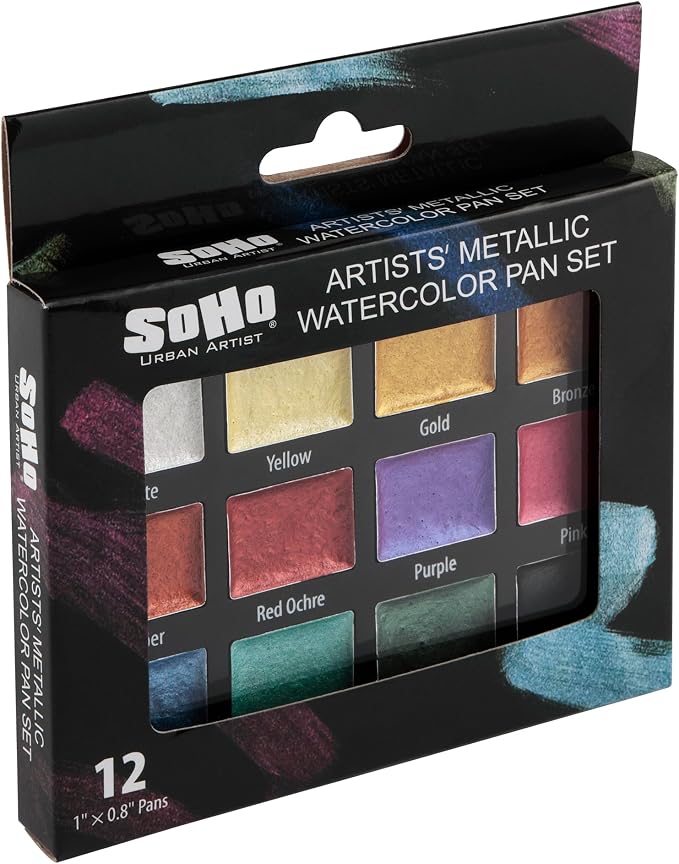 Soho Urban Artist Metallic Watercolors Set – 12 Vibrant Metallic Half Pans in - Image 6