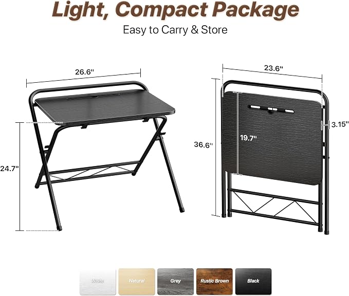 Huuger Folding Desk with 3-Level Adjustable Height and Tablet Slot, 24 Inch - Image 2