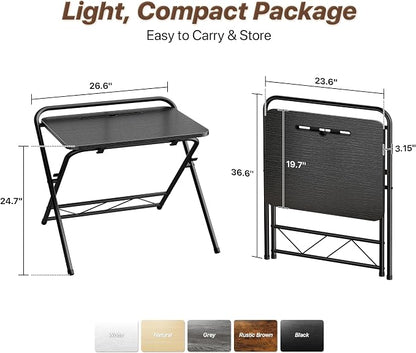 Huuger Folding Desk with 3-Level Adjustable Height and Tablet Slot, 24 Inch - Image 2