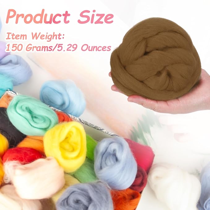 PATIKIL Wool Roving Yarn, 150G/5.3OZ Soft Felting Wool Pure Chunky Roving Yarn - Image 2