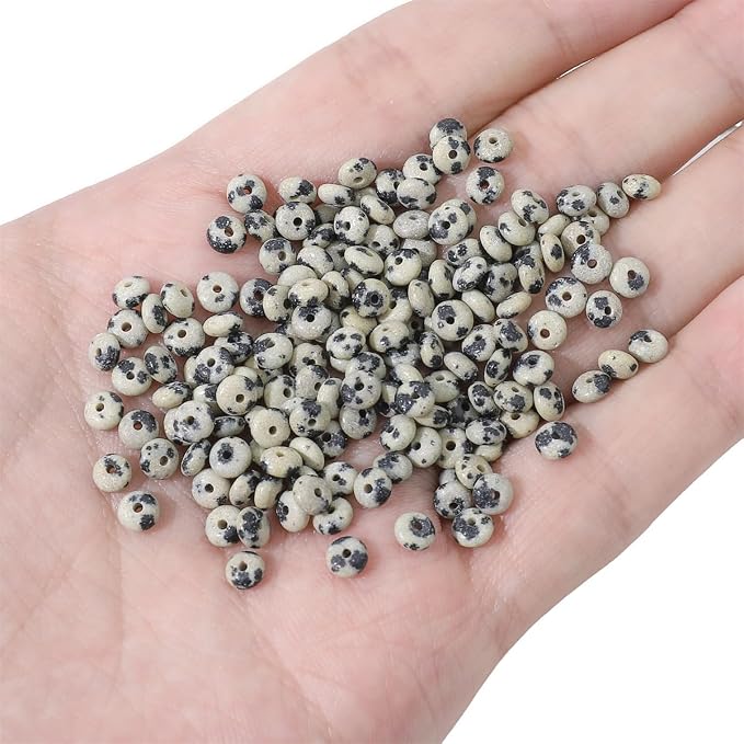 Natural Dalmatian Disk Stone Beads 4x2mm 160pcs Rondelle Loose Semi Gemstone - Image 3