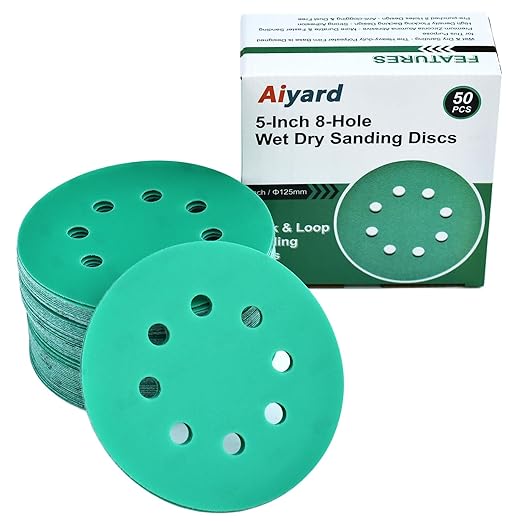 5-Inch 8-Hole Wet Dry Sanding Discs 600 Grit, Polyester Film Backed Heavy-Duty by Aiyard