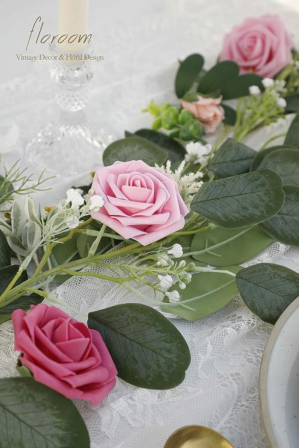 Floroom Artificial Flowers 25pcs Real Looking Blush Pink Ombre Colors Foam Fake - Image 5