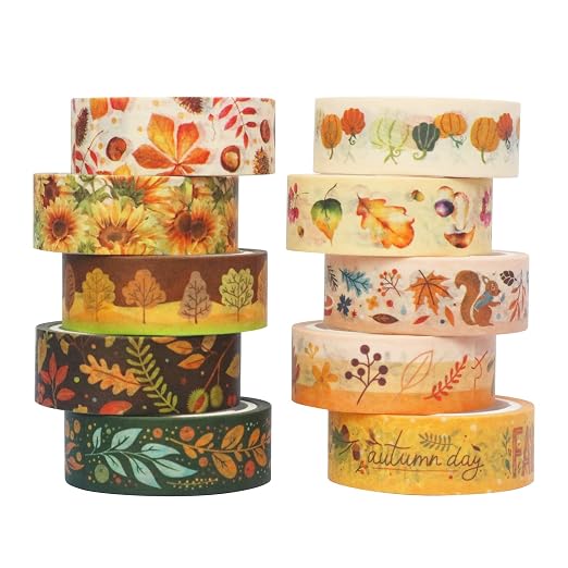 YUBBAEX 10 Rolls Four Seasons Washi Tape Set Yellow Leaves & Flowers Masking by YUBBAEXWashiTapes-MyBulletJournalFriends