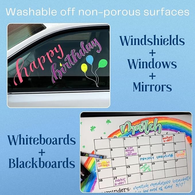 Liquid chalk markers erasable. 6 neon dry & wet erase marker pens - Image 4