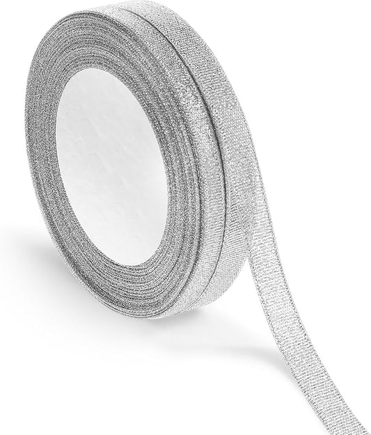 3/8 Inch Silver Glitter Ribbon 50yard Sparkly Metallic Fabric Ribbons Silver by Unknown