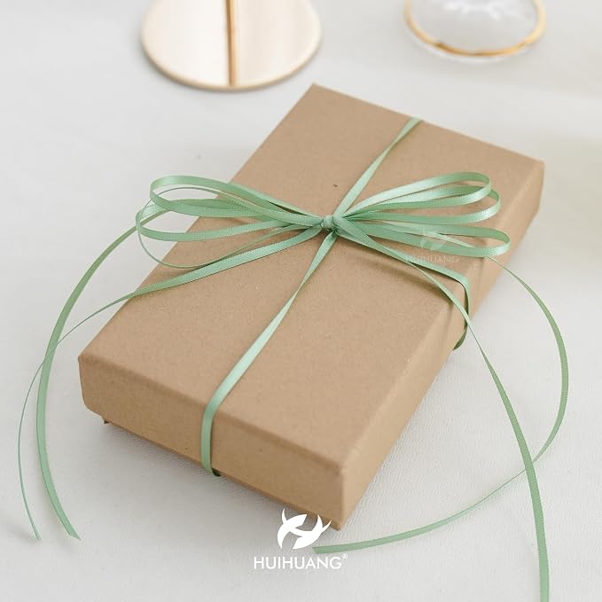 HUIHUANG Sage Green Ribbon 1/8 inch X100 Yards Roll Thin Satin Ribbon Double - Image 5