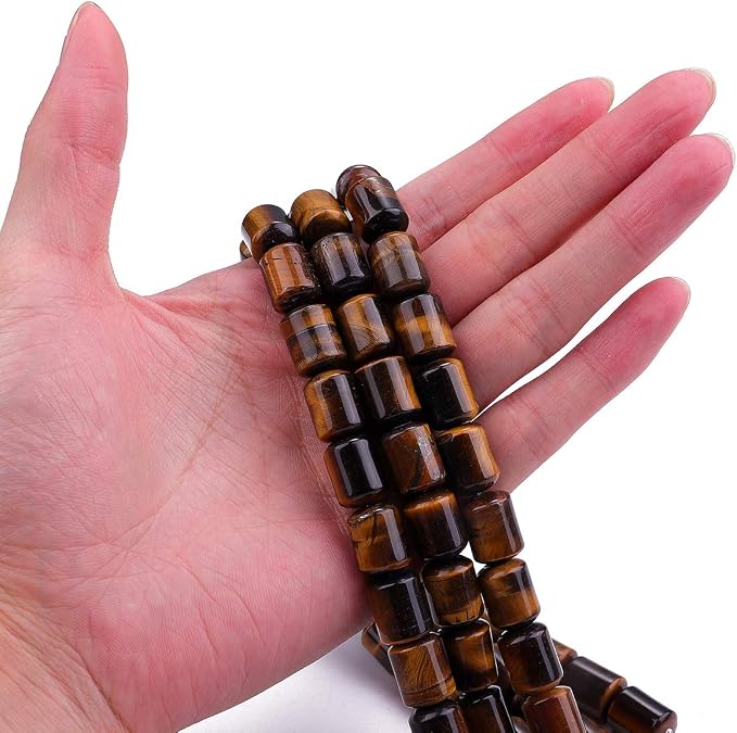 Natural Yellow Tiger Eye Cylinder Stone Loose Semi Gemstone Beads - Image 2