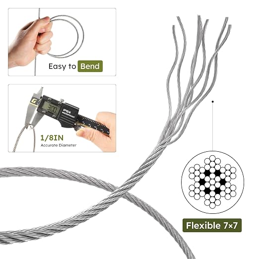 1/8 Inch Stainless Steel Cable Kit 164FT, 7 x 7 Strands Wire Rope - Image 3