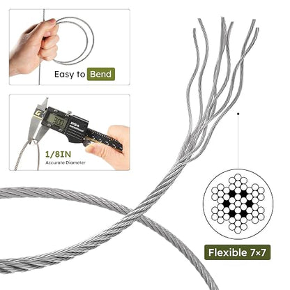 1/8 Inch Stainless Steel Cable Kit 164FT, 7 x 7 Strands Wire Rope - Image 3