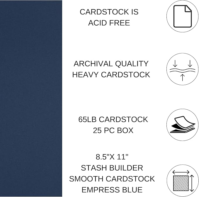 PA Paper Accents Stash Builder Cardstock 8.5" x 11" Empress Blue, 65lb Colored - Image 2