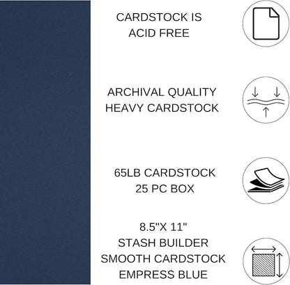 PA Paper Accents Stash Builder Cardstock 8.5" x 11" Empress Blue, 65lb Colored - Image 2