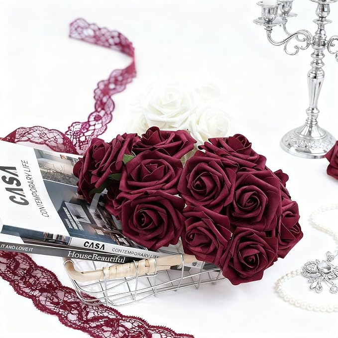 Artificial Flowers Foam Fake Roses 25pcs Dark Red Roses - Image 4