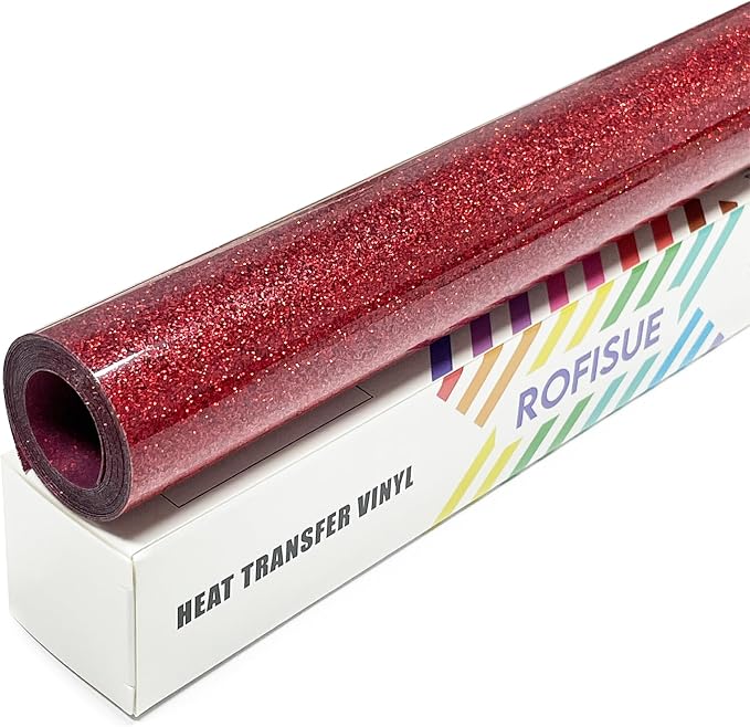 Red Glitter Heat Transfer Vinyl 12Inch*6FT Glitter Iron on Vinyl by Unknown
