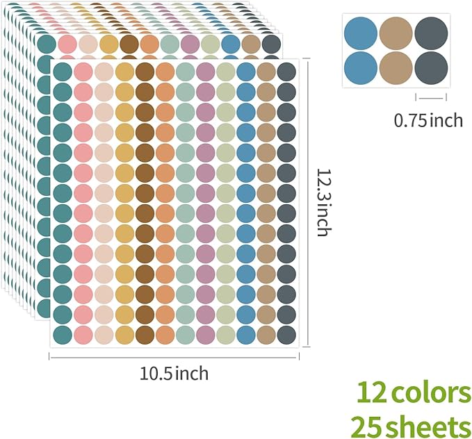 REGELETO Boho 4200 PCS 0.75 Inch 12 Colors Round Colored Dot Stickers - Image 3