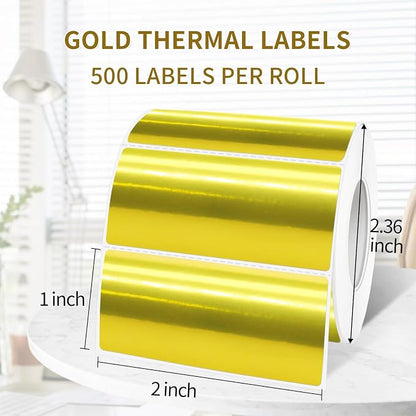 1" x 2" Gold Thermal Label Stickers, Waterproof Thermal Printer Sticker Labels - Image 2