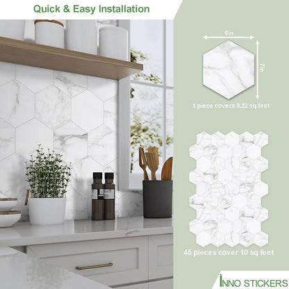 45-Sheet Hexagon Peel and Stick Backsplash, Stone Composite Stick on Decorative - Image 3