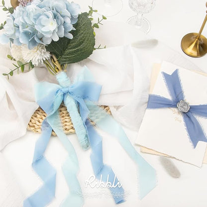 Ribbli Chiffon Ribbon 1.5 inch x 30 Yard Handmade Silk Ribbon, Light Blue/Baby - Image 2