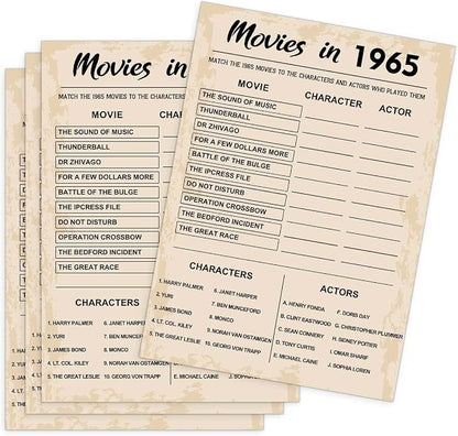 60th Birthday Party Games, Movies in 1965 Games, Birthday Party Supplies by QUPT
