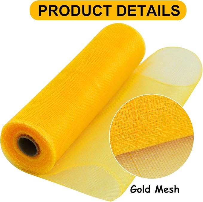 TONIFUL 2 Rolls 10 Inch Yellow Decorative Mesh Ribbbon Rolls, Fabric Mesh - Image 3