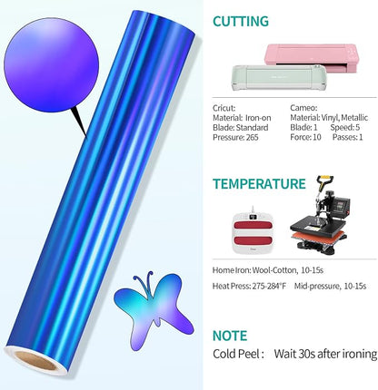 VINYL FROG Holographic HTV Vinyl Roll 12" x5ft Blue Metallic Heat Transfer - Image 7