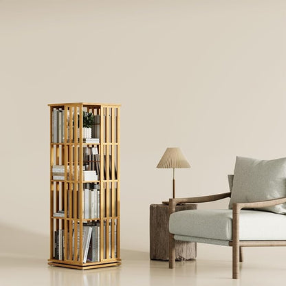 YOWOS Rotating Bookshelf Tower, 360 Display Spinning Bookcase, Bamboo Bookshelf by YOWOS