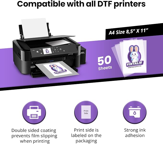 Vintalie DTF Transfer Film – A450 Sheets Premium Matte Double Sided DTF Film - Image 2