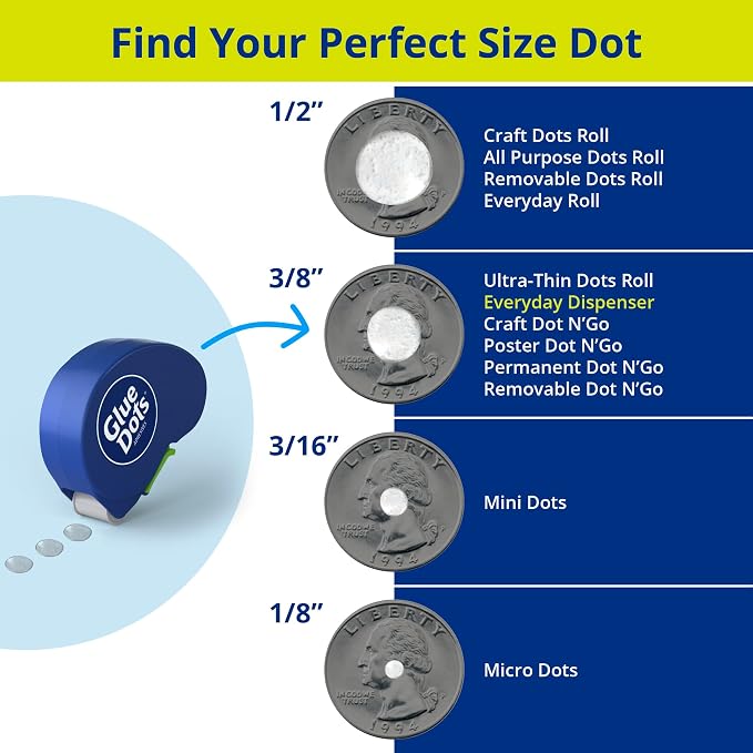 Glue Dots, Dispenser for everyday uses, 750 total dots, .375 Inches, - Image 6