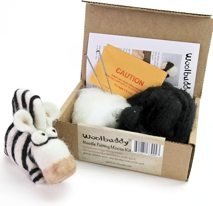 Woolbuddy Needle Felting Kit for Beginners & Adults – Zebra DIY Felt Animal by Woolbuddy