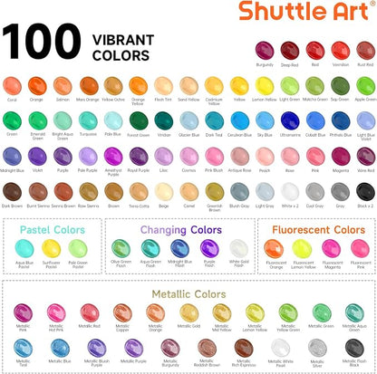 Shuttle Art 100 Colors Acrylic Paint, 2oz/60ml Bottles, Include 2 Sets of 12 - Image 2
