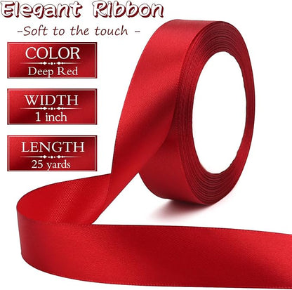 Deep red Solid Satin Ribbon 1 Inch 25 Yards Solid Polyester Fabric Ribbon - Image 2