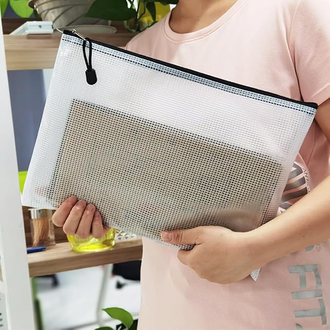 AUSTARK 10 Pcs Zipper File Bags, Waterproof Plastic Mesh Pouch - Image 6