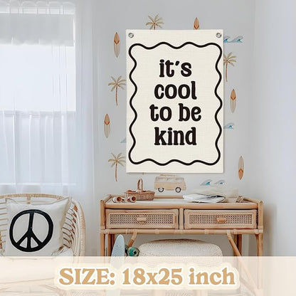 Affirmation Wall Decor It's Cool to be Kind Linen Canvas Banner, Nursery Decor - Image 2