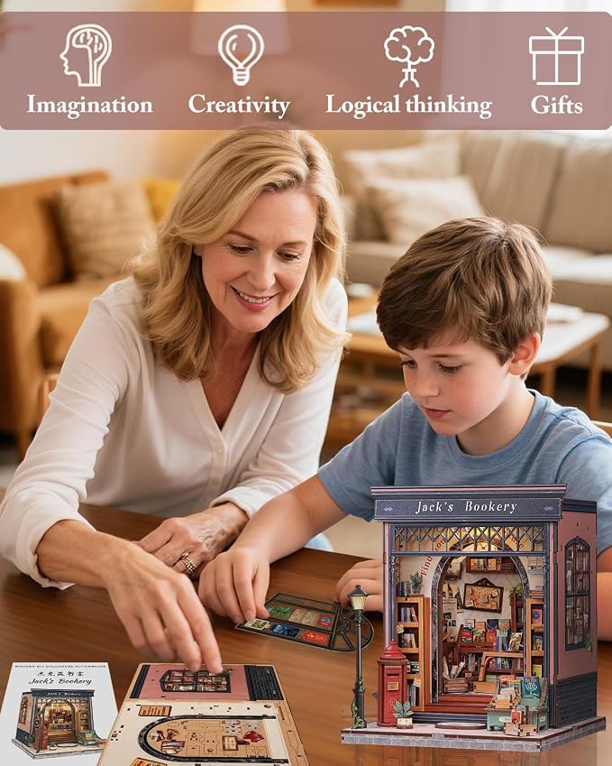 Cutefun Book Nook Kit, DIY Miniature Dollhouse Library Kit - Image 6