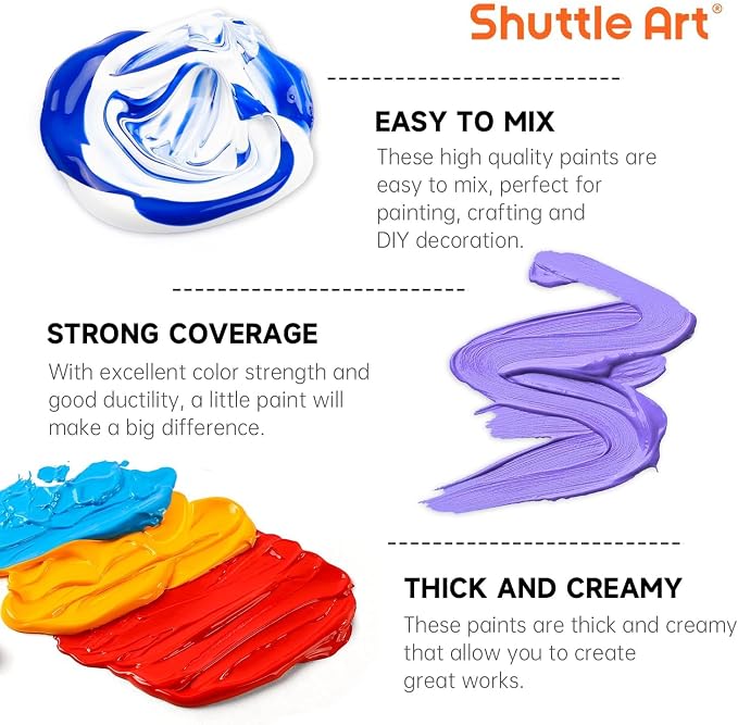 Shuttle Art Acrylic Paint, 25 Colors Acrylic Paint Set, 2oz/60ml Bottles - Image 4