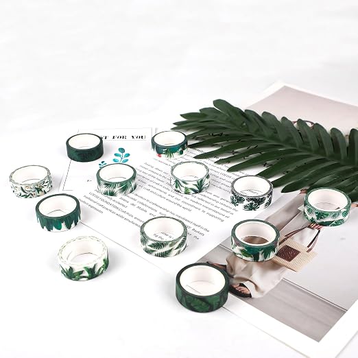 12 Rolls Greenery Washi Tape Set, Summer Tropical Leaves Masking Tape - Image 3