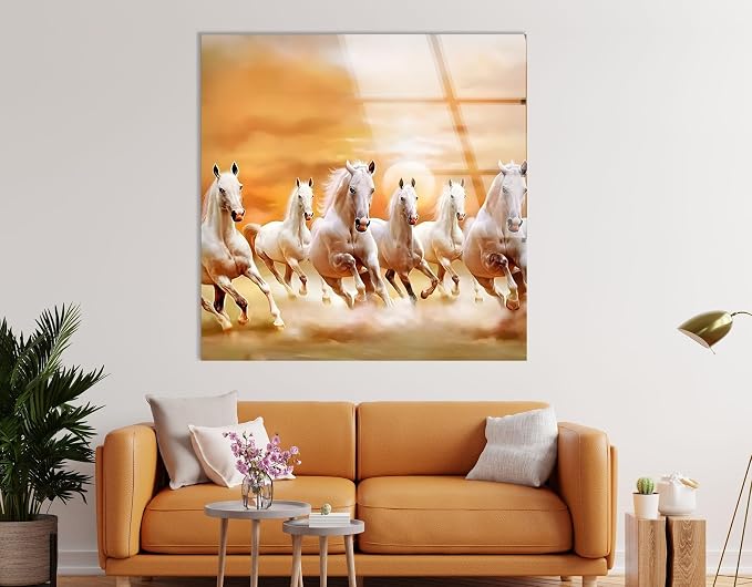 My Photostation.com 43Wx27H'' White Horses Running on Sunset Glass Wall - Image 5