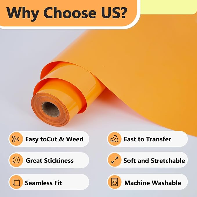RENLITONG Matte Yellow Orange Iron on Vinyl Roll - Image 3