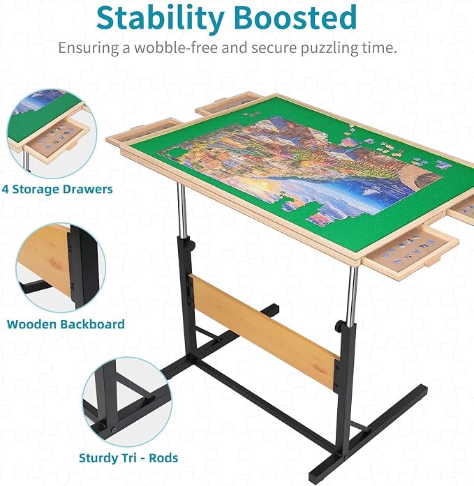 1500pcs Puzzle Table with Legs, 34.25" x 25.2"Wooden Jigsaw Puzzle Board with 4 - Image 3