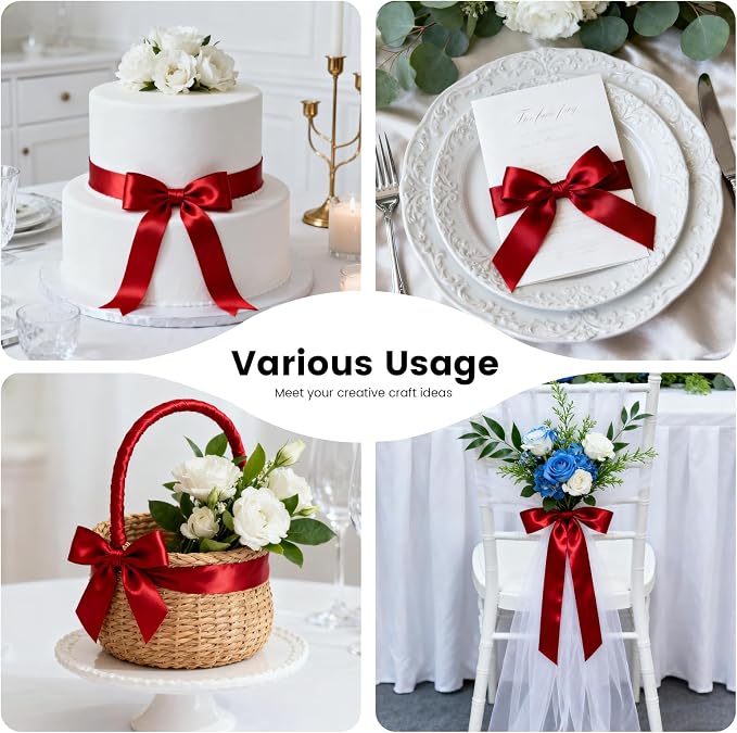 1-1/2 Inch 25 Yards Satin Ribbon Red, Solid Color Fabric Ribbon - Image 7