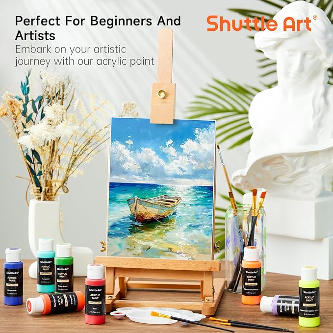 72 Pack Acrylic Paint Set, Shuttle Art 60 Colors Acrylic Paint Including Extra - Image 6