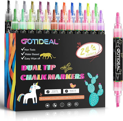 GOTIDEAL Chalk Markers Dual Tips, Erasable Liquid Chalk Marker by GOTIDEAL