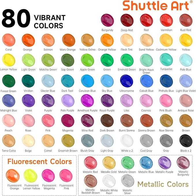 Shuttle Art 80 Colors Acrylic Paint, Acrylic Paint set - Image 2