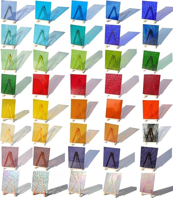 40 Transparent Stained Glass Sheets, 4”x6” Textured Bright Transparency Mosaic by Unknown