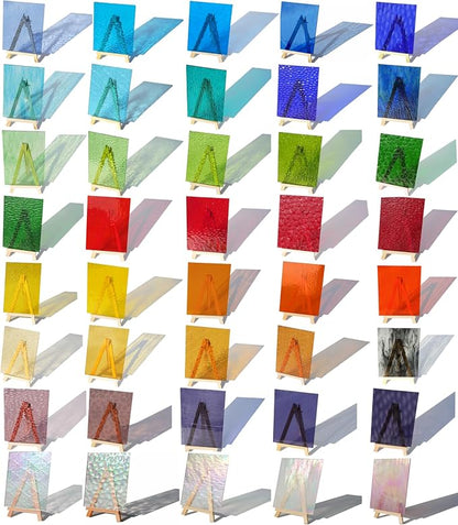40 Transparent Stained Glass Sheets, 4”x6” Textured Bright Transparency Mosaic by Unknown